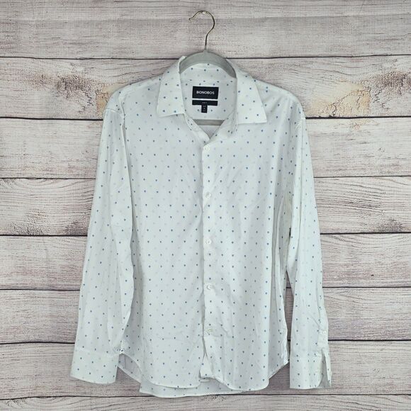 BONOBOS Everyday Casual Slim Fit Palm Tree Print Long Sleeve Shirt Medium Short - Picture 1 of 8